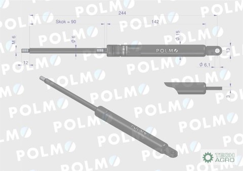 Siłownik szyby tylnej szyberdachu L max. 243,5mm AL28598P JOHN DEERE POLMO Siłownik szyby tylnej szyberdachu L max. 243,5mm AL28598P JOHN DEERE POLMO