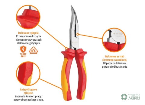 Szczypce wydłużone - odgięte izolowane VDE 160 mm / TEGER Szczypce wydłużone - odgięte izolowane VDE 160 mm / TEGER