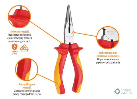 Szczypce wydłużone - proste izolowane VDE 160 mm / TEGER Szczypce wydłużone - proste izolowane VDE 160 mm / TEGER
