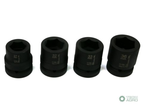 Zestaw nasadek udarowych 1" 4 cz. 27. 32. 33. 36 mm ze stali CrMo DIN 3129 Waryński Zestaw nasadek udarowych 1" 4 cz. 27. 32. 33. 36 mm ze stali CrMo DIN 3129 Waryński