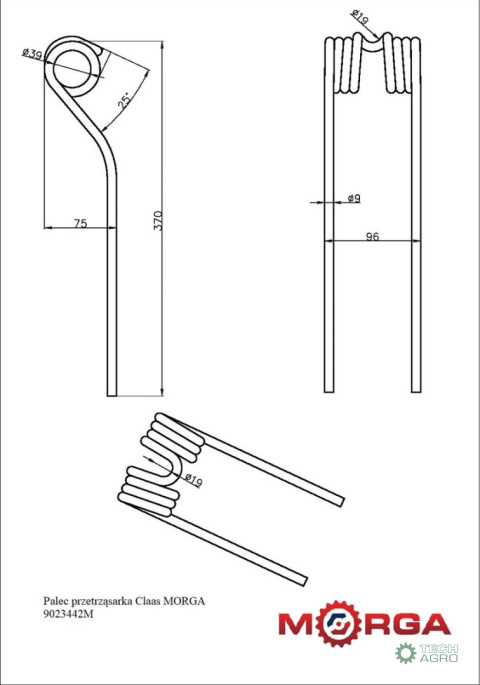 Palec przetrząsarka Claas 9023442 malowane proszkowo MORGA Palec przetrząsarka Claas 9023442 malowane proszkowo MORGA