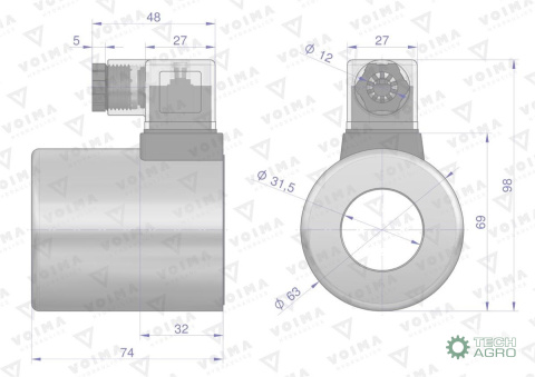 Cewka dzielnika elektrozaworu V-DVS-80L-1/2 24V DC VOIMA Cewka dzielnika elektrozaworu V-DVS-80L-1/2 24V DC VOIMA