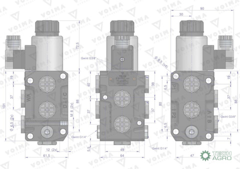 Dzielnik. zawór. elektrozawór kierunkowy elektromagnetyczny kontroli (DVS6/50 L/MIN) 12V DC 6/2 G3/8 50L VOIMA Dzielnik. zawór. elektrozawór kierunkowy elektromagnetyczny kontroli (DVS6/50 L/MIN) 12V DC 6/2 G3/8 50L VOIMA