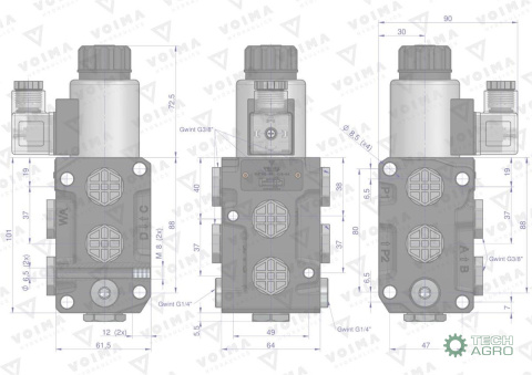 Dzielnik. zawór. elektrozawór kierunkowy elektromagnetyczny kontroli (DVS6/50 L/MIN) (24V DC) 6/2 G3/8 50L VOIMA Dzielnik. zawór. elektrozawór kierunkowy elektromagnetyczny kontroli (DVS6/50 L/MIN) (24V DC) 6/2 G3/8 50L VOIMA