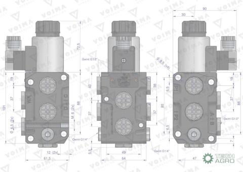 Dzielnik. zawór. elektrozawór kierunkowy elektromagnetyczny kontroli (DVS6/50L) 12V DC 6/2 G1/2 50L VOIMA Dzielnik. zawór. elektrozawór kierunkowy elektromagnetyczny kontroli (DVS6/50L) 12V DC 6/2 G1/2 50L VOIMA