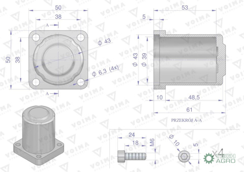 Kołpak rozdzielacza hydraulicznego dolny 120L VOIMA Kołpak rozdzielacza hydraulicznego dolny 120L VOIMA