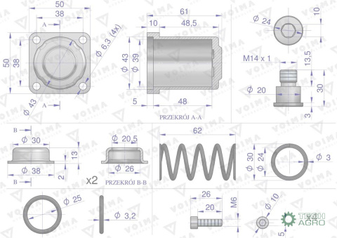 Kołpak rozdzielacza hydraulicznego dolny kompletny 120L VOIMA Kołpak rozdzielacza hydraulicznego dolny kompletny 120L VOIMA