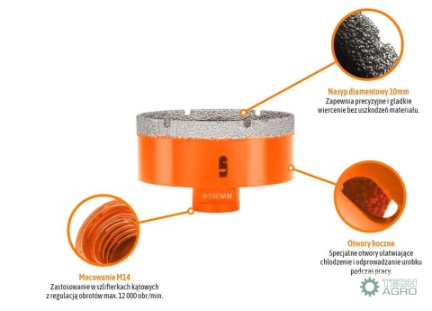 Otwornica diamentowa z uchwytem M14/100 mm / TEGER