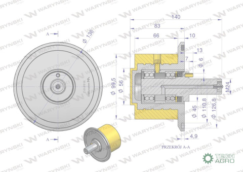 Rolka zwrotna kpl, PU 136x100xM24, zastosowanie 20011197 Grimme, Waryński Rolka zwrotna kpl, PU 136x100xM24, zastosowanie 20011197 Grimme, Waryński
