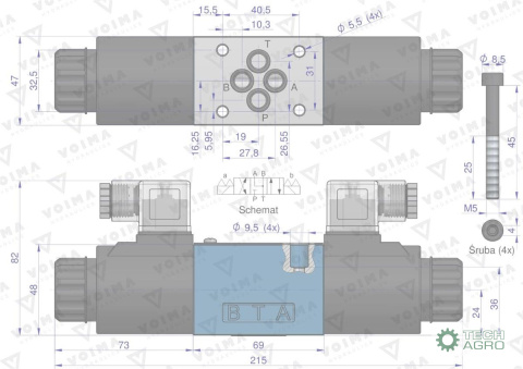 Rozdzielacz (elektrozawór CETOP 3 NG6) 3-pozycyjny 50L suwak "J" (cewki x2) 12V VOIMA