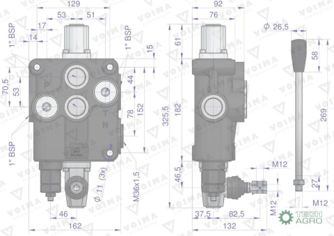 Rozdzielacz hydrauliczny 1-sekcyjny 120L VOIMA Rozdzielacz hydrauliczny 1-sekcyjny 120L VOIMA