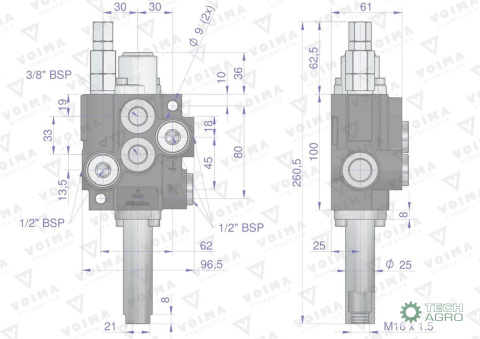 Rozdzielacz hydrauliczny 1-sekcyjny 40L sterowany na linkę VOIMA Rozdzielacz hydrauliczny 1-sekcyjny 40L sterowany na linkę VOIMA