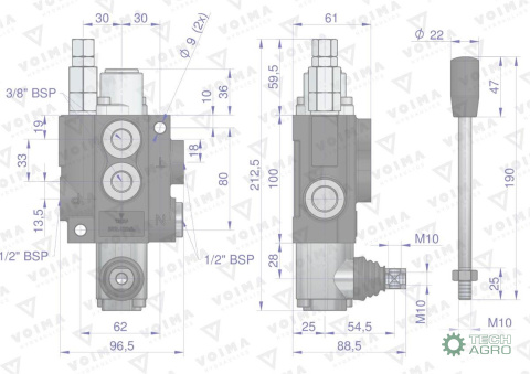 Rozdzielacz hydrauliczny 1-sekcyjny 40L z zatrzaskiem VOIMA Rozdzielacz hydrauliczny 1-sekcyjny 40L z zatrzaskiem VOIMA