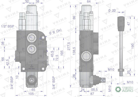Rozdzielacz hydrauliczny 1-sekcyjny 80L z sekcją pływającą VOIMA Rozdzielacz hydrauliczny 1-sekcyjny 80L z sekcją pływającą VOIMA