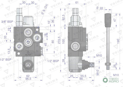 Rozdzielacz hydrauliczny 1-sekcyjny (sekcja nurnikowa) 40L VOIMA Rozdzielacz hydrauliczny 1-sekcyjny (sekcja nurnikowa) 40L VOIMA