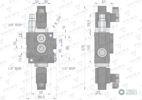 Rozdzielacz hydrauliczny 1-sekcyjny sterowany elektrycznie 12V 40L VOIMA Rozdzielacz hydrauliczny 1-sekcyjny sterowany elektrycznie 12V 40L VOIMA