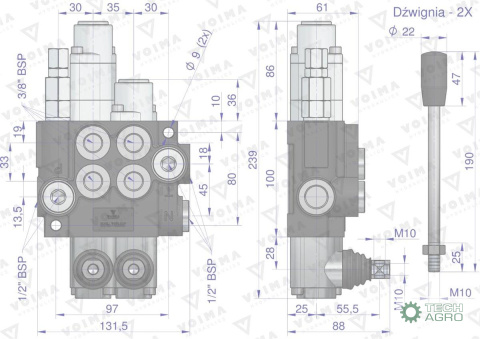 Rozdzielacz hydrauliczny 2-sekcyjny 40L (1-sekcja pływająca) VOIMA Rozdzielacz hydrauliczny 2-sekcyjny 40L (1-sekcja pływająca) VOIMA