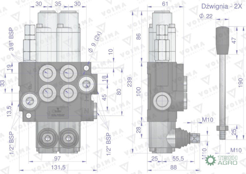 Rozdzielacz hydrauliczny 2-sekcyjny 40L (2 sekcje - pływające) VOIMA Rozdzielacz hydrauliczny 2-sekcyjny 40L (2 sekcje - pływające) VOIMA