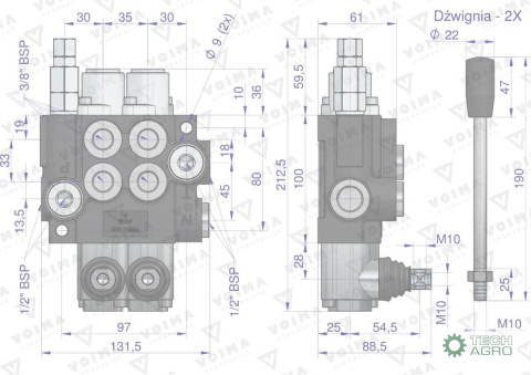 Rozdzielacz hydrauliczny 2-sekcyjny 40L VOIMA Rozdzielacz hydrauliczny 2-sekcyjny 40L VOIMA