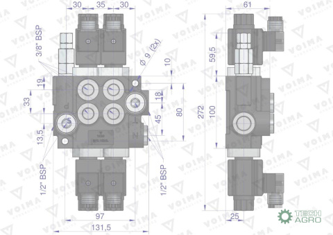 Rozdzielacz hydrauliczny 2-sekcyjny sterowany elektrycznie 12V 40L VOIMA Rozdzielacz hydrauliczny 2-sekcyjny sterowany elektrycznie 12V 40L VOIMA