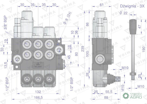Rozdzielacz hydrauliczny 3-sekcyjny 40L (1-sekcja pływająca) VOIMA Rozdzielacz hydrauliczny 3-sekcyjny 40L (1-sekcja pływająca) VOIMA