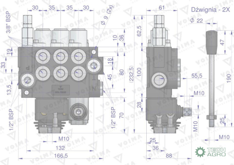 Rozdzielacz hydrauliczny 3-sekcyjny 40L (2 sekcje x 1 dźwignia + 1 sekcja x 1 dźwignia) VOIMA Rozdzielacz hydrauliczny 3-sekcyjny 40L (2 sekcje x 1 dźwignia + 1 sekcja x 1 dźwignia) VOIMA