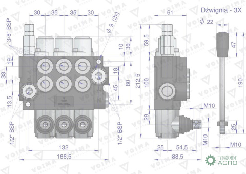 Rozdzielacz hydrauliczny 3-sekcyjny 40L VOIMA Rozdzielacz hydrauliczny 3-sekcyjny 40L VOIMA