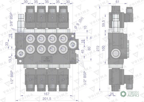 Rozdzielacz hydrauliczny 4-sekcyjny sterowany elektrycznie 12V 40L VOIMA Rozdzielacz hydrauliczny 4-sekcyjny sterowany elektrycznie 12V 40L VOIMA