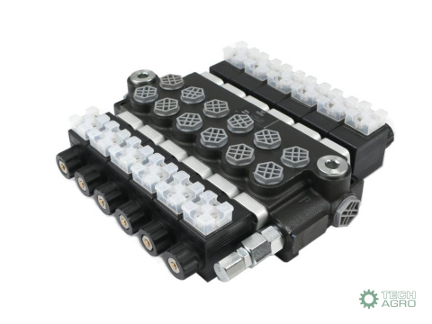 Rozdzielacz hydrauliczny 6-sekcyjny sterowany elektrycznie 12V 40L VOIMA Rozdzielacz hydrauliczny 6-sekcyjny sterowany elektrycznie 12V 40L VOIMA
