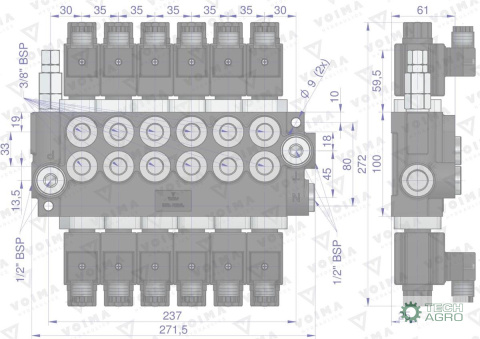 Rozdzielacz hydrauliczny 6-sekcyjny sterowany elektrycznie 12V 40L VOIMA Rozdzielacz hydrauliczny 6-sekcyjny sterowany elektrycznie 12V 40L VOIMA