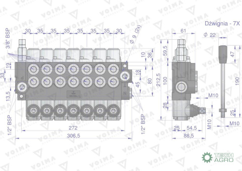 Rozdzielacz hydrauliczny 7-sekcyjny 40L VOIMA Rozdzielacz hydrauliczny 7-sekcyjny 40L VOIMA