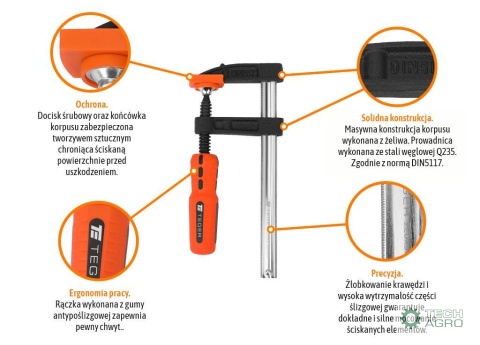 Ścisk stolarski śrubowy, TYP F 50x150 mm, Teger