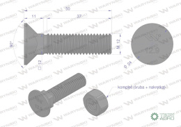 Śruba kpl. płużna podsadzana D 608 M12x50 mm kl.12.9 zastosowanie ząb SX Waryński