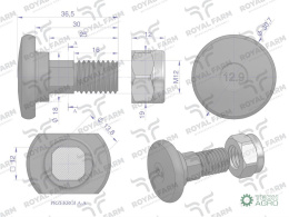 Śruba nożyka kpl. M12x37 zastosowanie Stoll. Vicon ROYAL FARM