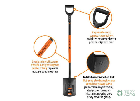 Szpadel prosty na metalowym trzonku, (dł. 1250 mm), Teger Szpadel prosty na metalowym trzonku, (dł. 1250 mm), Teger