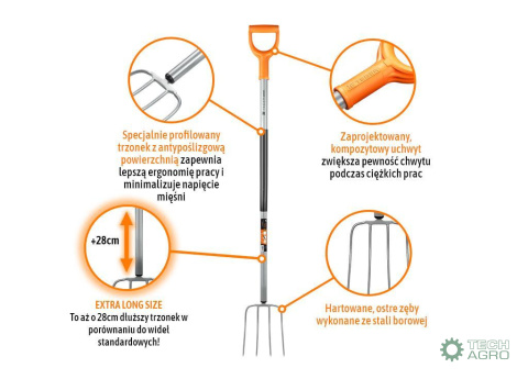 Widły gospodarcze 4-zębne na metalowymtrzonku - Extra Long, (dł. 1580 mm) Extreme, Teger Widły gospodarcze 4-zębne na metalowymtrzonku - Extra Long, (dł. 1580 mm) Extreme, Teger