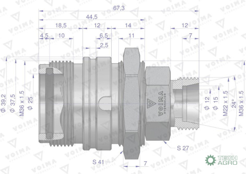 Zawór gniazdo ZSR (50490020) M22x1.5 skręcane VOIMA Zawór gniazdo ZSR (50490020) M22x1.5 skręcane VOIMA