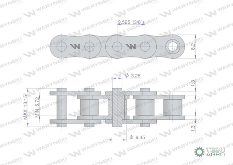 Łańcuch rolkowy 06B-1 (R1 3/8) 2.5 m Waryński Łańcuch rolkowy 06B-1 (R1 3/8) 2.5 m Waryński