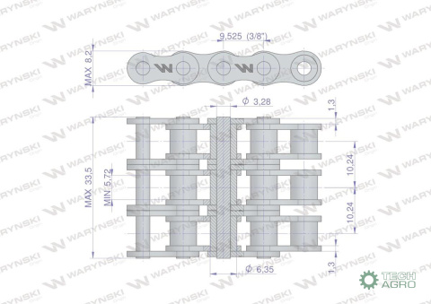 Łańcuch rolkowy 06B-3 (R3 3/8) 5 m Waryński Łańcuch rolkowy 06B-3 (R3 3/8) 5 m Waryński