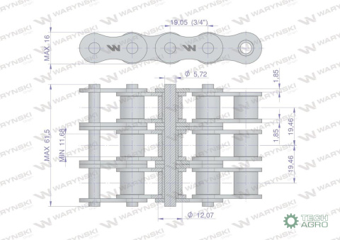 Łańcuch rolkowy 12B-3 (R3 3/4) 5 m Waryński Łańcuch rolkowy 12B-3 (R3 3/4) 5 m Waryński