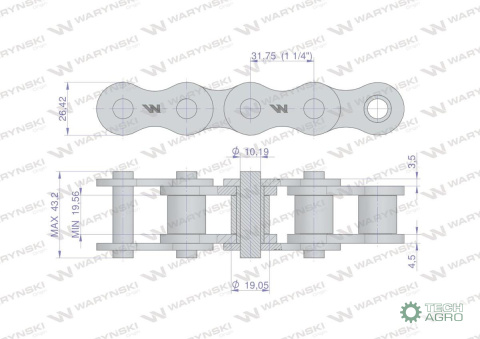 Łańcuch rolkowy 20B-1 (R1 1.1/4) 2.5 m W Łańcuch rolkowy 20B-1 (R1 1.1/4) 2.5 m W