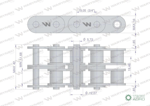 Łańcuch rolkowy prosta płytka 12B-2 (R2 3/4) 5 m Waryński Łańcuch rolkowy prosta płytka 12B-2 (R2 3/4) 5 m Waryński