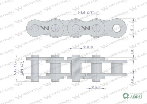 Łańcuch rolkowy wzmocniony 06A-1 ANSI A 35 06C-1 (R1 3/8) 2.5 m Waryński Łańcuch rolkowy wzmocniony 06A-1 ANSI A 35 06C-1 (R1 3/8) 2.5 m Waryński