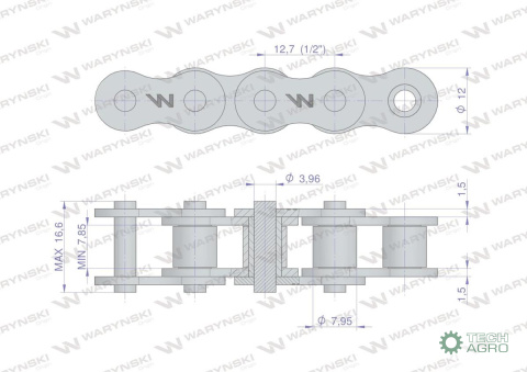 Łańcuch rolkowy wzmocniony 08A-1 ANSI A 40 (R1 1/2) 2.5 m Waryński Łańcuch rolkowy wzmocniony 08A-1 ANSI A 40 (R1 1/2) 2.5 m Waryński