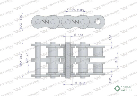 Łańcuch rolkowy wzmocniony 10A-2 ANSI A 50 (R2 5/8) 5 m Waryński Łańcuch rolkowy wzmocniony 10A-2 ANSI A 50 (R2 5/8) 5 m Waryński