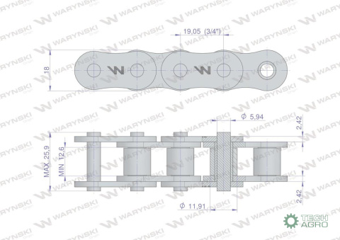 ŁAŃCUCH R1 3/4 12A-1 WARYŃSKI 2,5MB ŁAŃCUCH R1 3/4 12A-1 WARYŃSKI 2,5MB