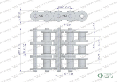 Łańcuch rolkowy wzmocniony 12A-3 ANSI A 60 (R3 3/4) 5 m Waryński Łańcuch rolkowy wzmocniony 12A-3 ANSI A 60 (R3 3/4) 5 m Waryński