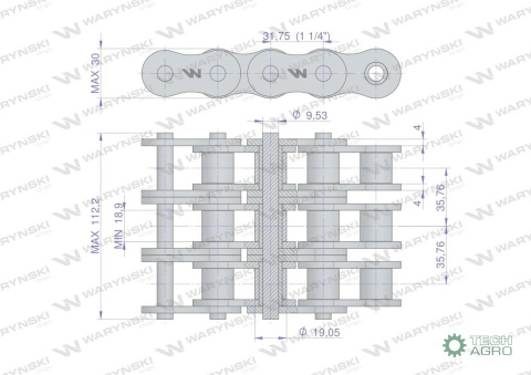 Łańcuch rolkowy wzmocniony 20A-3 ANSI A 100 (R3 1.1/4) 5 m Waryński Łańcuch rolkowy wzmocniony 20A-3 ANSI A 100 (R3 1.1/4) 5 m Waryński