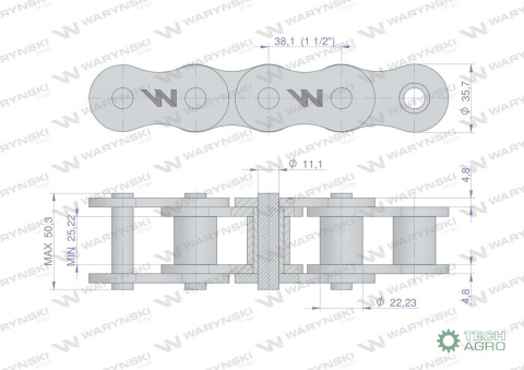 Łańcuch rolkowy wzmocniony 24A-1 ANSI A 120 (R1 1.1/2) 5m Waryński Łańcuch rolkowy wzmocniony 24A-1 ANSI A 120 (R1 1.1/2) 5m Waryński