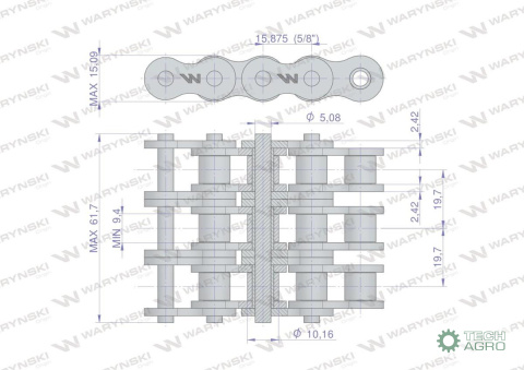 Łańcuch rolkowy wzmocniony przemysłowy 10AH-3 ANSI A 50H (R3 5/8) 5 m Waryński Łańcuch rolkowy wzmocniony przemysłowy 10AH-3 ANSI A 50H (R3 5/8) 5 m Waryński